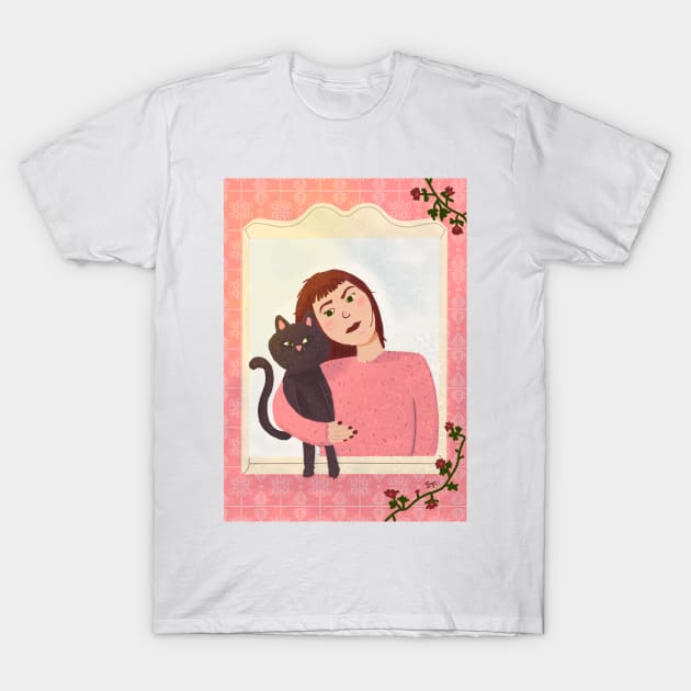 Paw Pals: a Girl and her Cat T-Shirt by Ipoole